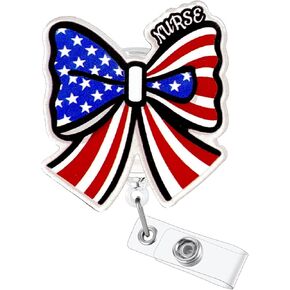 Nursing Badge Reel Nurse Gifts, 4th July Badge Holder Patriotic Retractable Badge Reels, Badge Reel Nursing Student RN LPN CNA MA Medical Doctor Nurse Day Gifts
