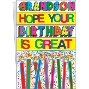 Chuck's Card-O-Rama - Birthday Card For Grandson - MADE in CHICAGO - Large Card Opens to 10" x 7.75" - Packaged in Extra Sturdy Mailer - 95746