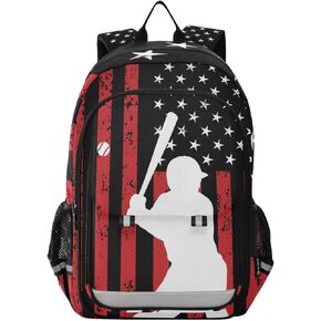 American Flag Baseball Backpack School Bag Lightweight Laptop Backpack Student Travel Daypack with Reflective Stripes