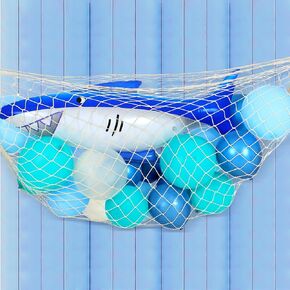 63 Pcs Sharks Week Party Decorations Including 1 Inflatable Shark Balloons 2 Natural Decorative Fish Net 60 Balloons for Under The Sea Ocean Theme Birthday Party Supplies