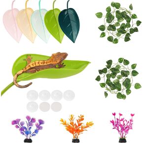 10Pcs Crested Gecko Tank Accessories, Leaf Shape Bearded Dragon Basking Platform with Suction Cups, Tree Frog Tank and Crested Gecko Accessories