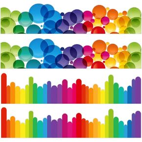 Clabby 48 Sheets Rainbow Bulletin Board Borders Set Colorful Bubble Bulletin Border Trim Bright Color Self Adhesive Paper Borders for Chalkboard Office Decor