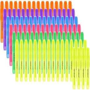 Sibba 100 Pack Highlighters 6 Assorted Colors Chisel Tip Fluorescent Quick Dry No Bleed Highlighter Pens Markers Glitter Aesthetic Highlighters Pastel for Bible Journals Planners School Classroom