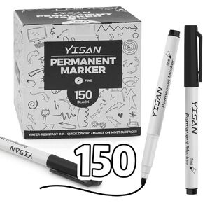 YISAN Permanent Markers,12 Pack Fine Tip Black Permanent Markers,Quick Drying Ink,Works on paper,Plastic,Stone,Glass,Metal,71525