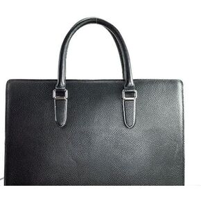 Premium Leather Business Briefcase, Fingerprint Unlock, Cowhide Crossbody Bag, Black