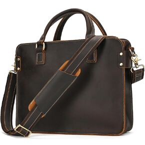 Men's Briefcase 14 "Computer Bag Top Layer Cowhide Tote Shoulder Crossbody Bag Commuter Business Bag
