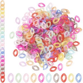 400 Pcs Colorful Linking Rings Iridescent Quick Link Connectors Frosted Twist Oval Acrylic Rings for Curb Chain Making Jewelry Bracelet Necklace Women Lanyard Accessory