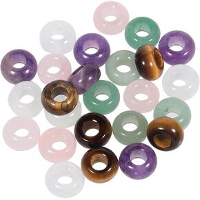 SUNYIK Assorted Crystal Stones Large Hole (6mm) Rondelle European Beads Fits Bracelet, Pack of 25, Amethyst/Rose Quartz/Green Aventurine/Carnelian/Black Agate