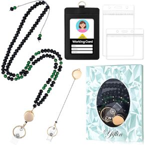 Yiflin Natural Stone Crystal Lanyard with ID Badges for Keys, Retractable Teacher Neck Strap with PU Card Holder, Handicrafts for Women (Light Amethyst) in Kuwait