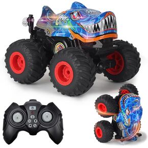 Remote Control Car, 2.4Ghz All Terrain Dinosaur Monster Truck Toys, RC Truck with Music, 3 Lighting Effects, 360 Stunt Capable, All Included Ready to Run, Toy Gifts for Boys and Girls (Green)