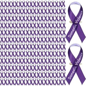 300 Pcs Domestic Violence Awareness Purple Ribbons Pins Wired Fabric Ribbons with Safety Pins Lapel Pin Satin Ribbon for Charity Public Social Event Welfare Supplies