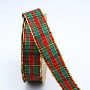 25 Yards Grosgrain Stripe Ribbon, Christmas Gingham Ribbon with Metallic Gold Edge Stripe Plaid Ribbon for Christmas Wedding DIY Crafts Gifts Wrapping Bouquets Cake Decoration