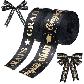 jiebor Graduation Ribbon Class of 2025 Ribbon for Graduation Gift Wrapping Party Decoration Hair Bows Making Craft Sewing 10 Yards (Black)