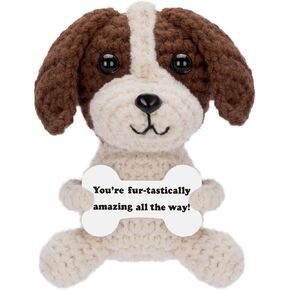 Inspirational Gift - Positive Crochet Dog Animals with Affirmation Card Handmade Crochet Beagle Plush Doll for Women Dog Lovers Gifts (Beagle)