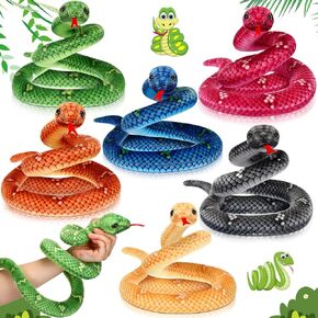 Meooeck 6 Pcs Large Snake Stuffed Animal 31.5 Inch Fake Snake Plush Toy Stuffed Cobra Plushies Realistic Animals Prank Gifts Birthday Party Favors