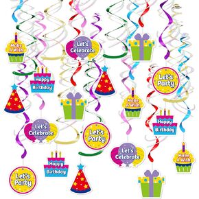 18Pcs Birthday Party Hanging Decorations - Colorful Swirl Streamers with "Happy Birthday," "Let's Celebrate," & "Make a Wish" Signs | Perfect for Parties, Birthdays, and Celebrations