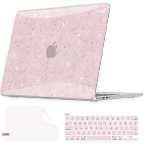 for MacBook Pro 13 inch Case 2025-2023 M2 2022-2016 M1 A2338/A2289/A2251/A2159/A1989/A1708/A1706, Glitter Sturdy Hard Shell Cover with Screen & Keyboard Cover for Touch Bar/Non-Touch Bar, Pink