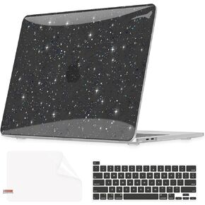 for MacBook Pro 13 inch Case 2025-2023 M2 2022-2016 M1 A2338/A2289/A2251/A2159/A1989/A1708/A1706, Glitter Sturdy Hard Shell Cover with Screen & Keyboard Cover for Touch Bar/Non-Touch Bar, Black