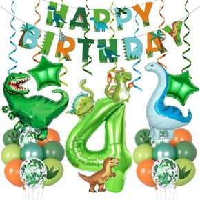 Amandir Dinosaur 3rd Birthday Party Decorations for Boys Girl, Foil Green Star Number 3 Dinosaur Balloons with Happy Birthday Banner Hanging Swirls for Three Rex Dino Baby Shower Kids Party Supplies