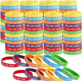 Ecally 120 Pcs Motivational Rubber Bracelets Bulk Colorful Affirmation Silicone Bracelets with Positive Message Inspirational Saying Class Prizes Teacher Gifts for Student Back to School End of Year