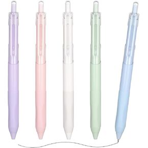 Gel Pen, 5 Packs 0.5mm Black Gel Ink Rollerball Pens Cute Smooth Writing Push Button Durable Clip Rubber Grip Quick Dry for Office School Home Supplies (5 Count, Black)