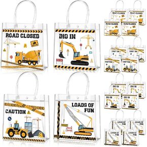 Aliceset 20 Pcs Truck Party Clear Favor Bags with Handles Monster Racing Car Party Treat Bags Truck Race Themed Decorations for Birthday Baby Shower Goodie Supplies, 8x8x3.15 inch