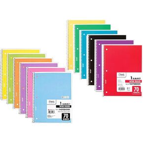 Mead Wide Ruled Spiral Notebooks, Bulk Pack of 12 Colors - 1-Subject Spiral Notebooks Wide Ruled - 70 Pages - Cute Single Subject Notebook Wide Ruled for Adult & Kids - School & Office Use.