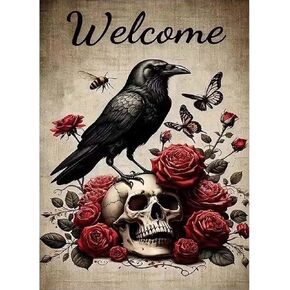 Skull Diamond Painting Kits for Adults,Rose Flower DIY 5D Diamond Art Kits for Beginners,Animal Bird Crow Full Round Drill Diamond Dots Paintings With Gem Art and Crafts Kits For Home Decor 12x16inch