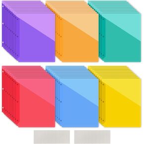60 Pack Binder Pockets 3 Hole Punch Clear Document Folders 11.18 x 9.17 Inch Binder Organizer with Pockets Slash File Jacket Plastic Document Divider for Office Supplies (Multicolor)
