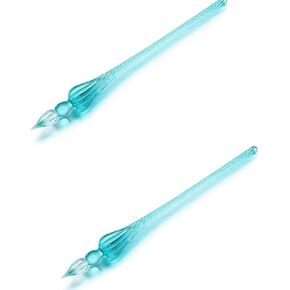 2Pcs Peacock Blue Glass Dip Pen Vintage Glass Dip Dipping Pen Filling Ink Signature Calligraphy Fountain Pens Art Painting Writing Supplies, Drawing Media, Glass Pen