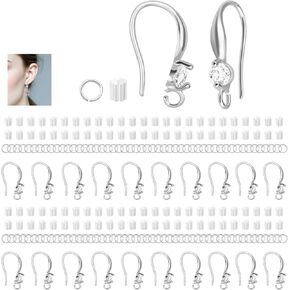 220PCS Earring Findings for Jewelry Making, Silver Earring Hooks with Cubic Zirconia Hypoallergenic Fish Hooks for DIY Earrings