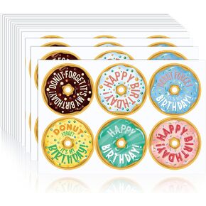60 Pcs 3 Inches Medieval Mod Happy Birthday Stickers Donut Birthday Badge Stickers for Donut Party Decorations Classroom Birthday Theme Party Holiday Event Gift Supplies