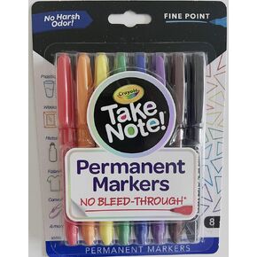 Crayola Take Note Permanent Markers, Fine Point, No Bleed-Through, 8 Vibrant Colors, Multi-Surface