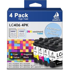 DOUBLE D LC406 Compatible Black Ink Cartridge for Brother LC406 LC406BK Use with MFC-J4335DW MFC-J4535DW MFC-J5855DW MFC-J5955DW MFC-J6555DW MFC-J6955DW Printer, 1BK