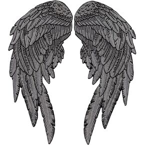 Reflective Gray Angel Wing Patches 14" | Light Activated Wings Realistic Feather Guardian Angels Back Patch | Large Embroidered Iron On 2pc. Set - by Nixon Thread Co.