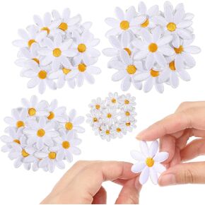 40 Pcs Flower Iron On Patches Cute Sew On Embroidered Floral Applique Repair Patches White Daisy Applique Patch for DIY Decoration Clothes Bags Pants Hats Jeans Backpacks