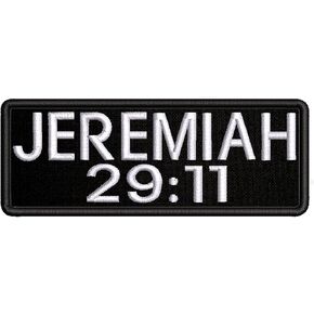 Jeremiah 29:11 Bible Verse White Text Embroidered Patch Iron-On/Sew-On Religious Scripture Jesus Christ Christian Bikers Badge Emblem Name Tag Gift Applique for Vest Jacket Jeans Bag Backpack Clothing
