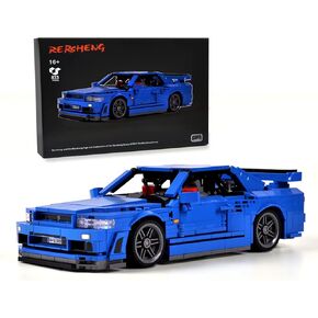 Initial-d GTRS R34 Sport car MOC Technology Building Kits and Construction Toy, Adult Collectible Model Cars Set to Build, 1:14 Scale JDM Car Model(833 Pcs)