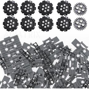 160 pcs Technical Parts Tank Large Track Wheels Medium Track Chain Motorcycle Tank Accessories Compatible with Mainstream Building Block Brands（Gear Random Color）