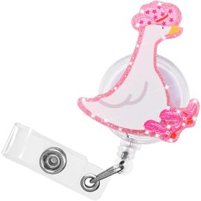 Silly Goose Badge Reel - Funny Nurse Badge Reel Retractable, Pink Acrylic Cute Badge Holder for RN, LPN, CNA, Medical Staff, Teachers, Students