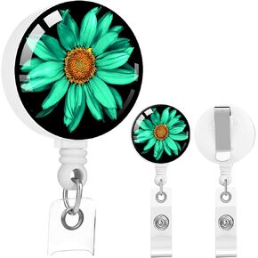 2 حزمة حزمة شارة قابلة للسحب مع مقطع ، بكرات بطاقة هوية لطيف للممرضات ، الطبيب ، عامل المكتب ، المعلم (الأزهار الخضراء) in Kuwait