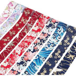 FINGERINSPIRE 18 Yards 9 Colors Sakura Floral Cotton Ribbon Japanese Kimono Style 1.6 inch Width Single Printed Ribbon for DIY Handmade Crafts Gift Wrapping Party Decor Hair Bows Crafting and Sewing
