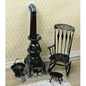 Chrysnbon Dollhouse Pot Belly Stove Rocker & Accessories Kit Model Kit F-260