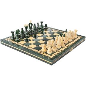 Chess and games shop Muba Beautiful Handcrafted Wooden Chess Set with Wooden Board and Handcrafted Chess Pieces - Gift idea Products (12.5'' (32 cm) Green)
