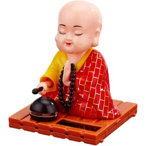 Little Monk Figurine, Solar Dancing Toys Shaking Head Dolls, Buddha Monks Statue Car Ornament, Bobble Head Toy for Home Office Desk Decor, Green, S