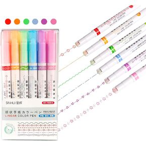 Flownwing Curve Highlighter Pen Set,6 Color Flownwing Pens Highlighter Markers,Curve Highlighter Pen For Adult Kids Great stationary supplies for Card Coloring Books Writing Drawing Scrapbook