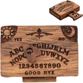 Miniature Spirit Board with Drawer, Miniature Wooden Spirit Board with Planchette, Wooden Ouija Boards Alphabet Vintage with Planchette, Halloween Decorations