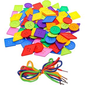 120 Pcs Plastic Bright Color Buttons Large Button Puzzle Toy Button Lacing Toy Big Button Threading Toy Geometric Shape Sewing Buttons