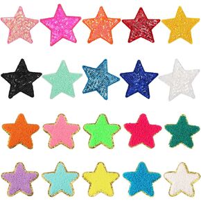 20pcs Sequin Star Iron on Patches, Multicolor Embroidery& Sequins Five Pointed Star Patches Star Applique Patches Iron on Embroidery Clothing Chenille Patches for Clothes Hats Backpacks Costume