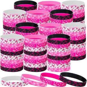 Patelai 100 Pcs Breast Cancer Awareness Bracelets Pink Ribbon Breast Cancer Awareness Silicone Wristbands Black Party Favors Gifts for Women Accessories(Black Pink)